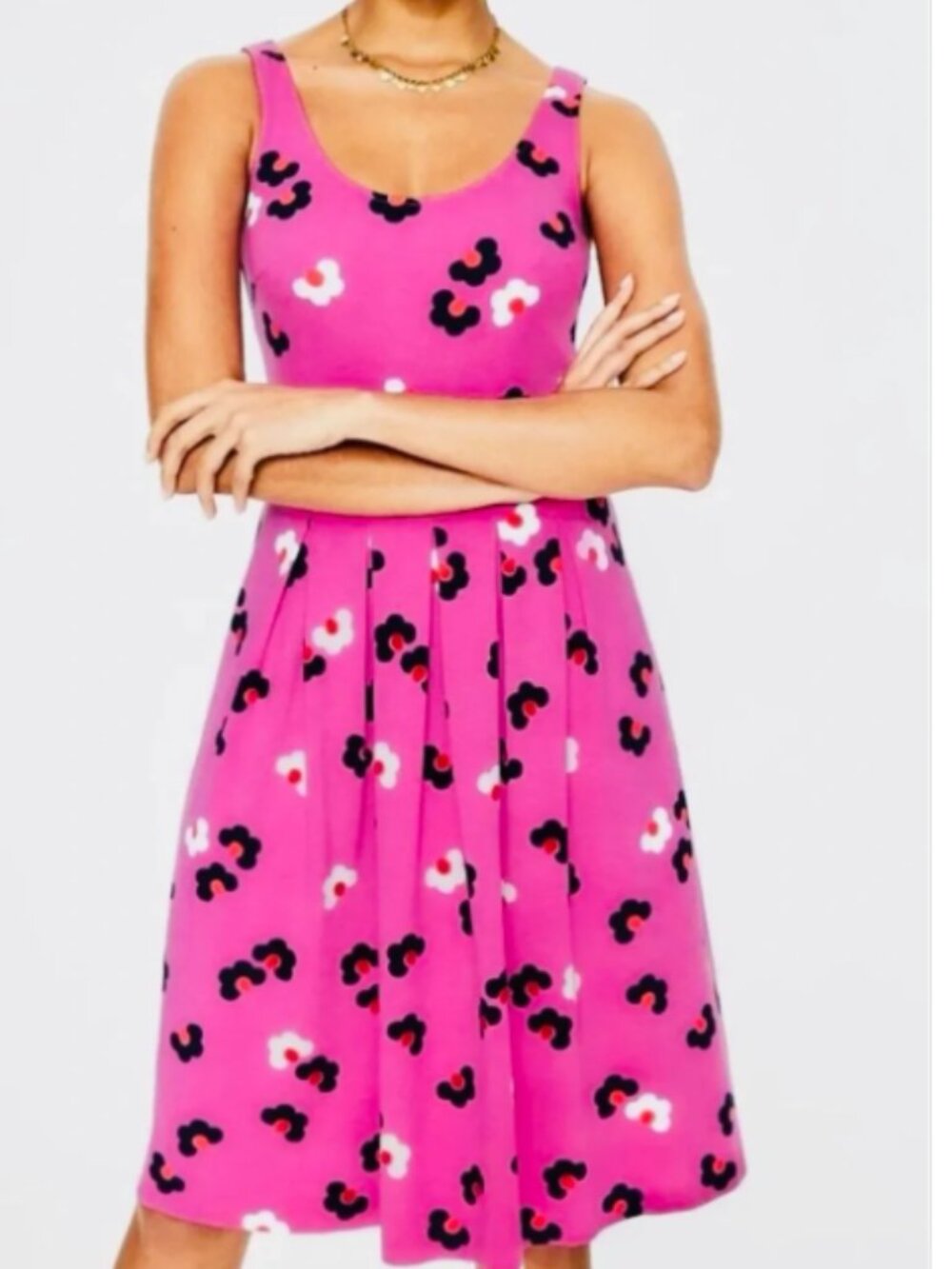 BODEN Women's Joanna Ponte Knit Pink Fit & Flare Sleeveless Midi Dress (Size 6L)